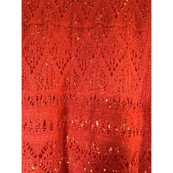 CHICOS OS WOMENS ORANGE CROCHETED OPEN WEAVE TOP Boho - Picture 4 of 6